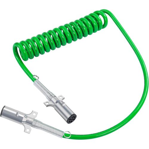 CheeMuii 7 Way Coiled Trailer Cord 15FT Long Tail ABS Electrical Power Wire Air Brake Coiled Electric Cable for Semi Trucks Trailers Tractors