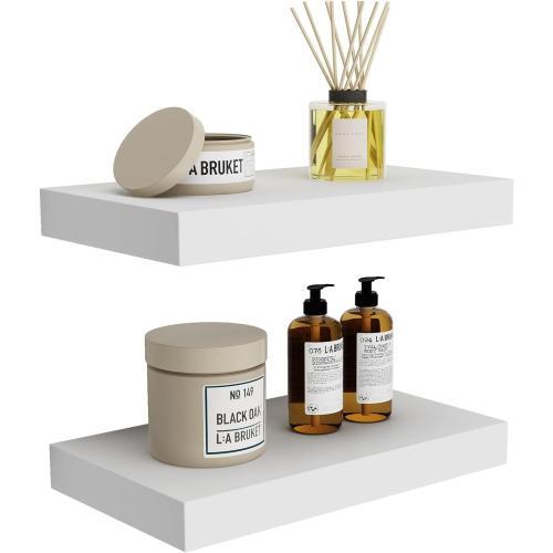 WELLAND 9 Deep White Floating Shelf Set of 2, Wall Shelves for Bathroom, Living Room, Bedroom, Modern Home Decor, 16 W x 9 D x 2 H