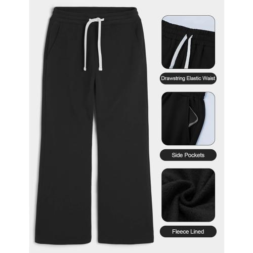 HeSaYep Men's Fleece Baggy Sweatpants Wide Leg Lounge Sweat Pants with Pockets