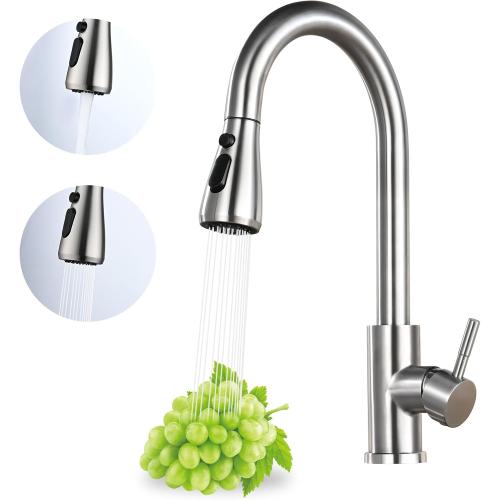 Kitchen Faucet with Pull Down Sprayer, High Arc Brushed Nickel Single Handle Kitchen Sink Faucet, Stainless Steel, 3 Mode(Stream/Spray/Pause), 360° Swivel, Grifos para Fregaderos de Cocina