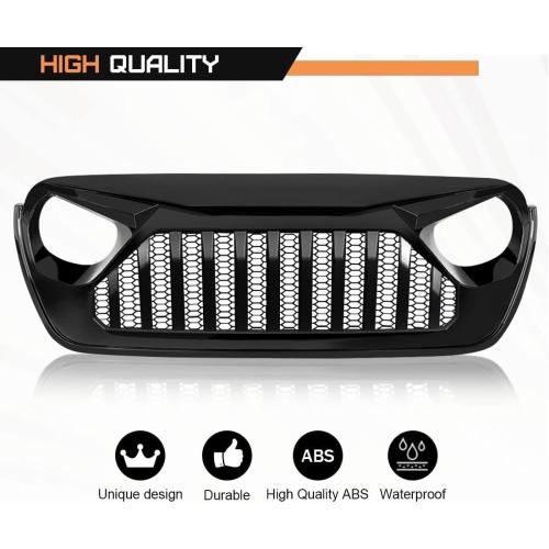 Color Black Front Vader Grille Compatible with 2018-2025 Wrangler JL & 2020-2025 Gladiator JT, w/o TrailCam (Glossy Black)