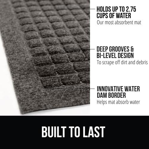 GORILLA GRIP® Ultra Absorbent Front Door Mat Outside Entrance, Traps Dirt, HydroABSORB Doormat Holds 2.75 Cups Water, Stain and Fade Resistant Welcome Mat, Indoor Outdoor Entry Rug, Charcoal