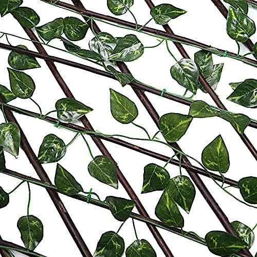 17x95 Brown Wood Expandable Lattice Fence Green Faux Ivy Leaves Backdrop Panel - Wedding Party Decorations Supplies