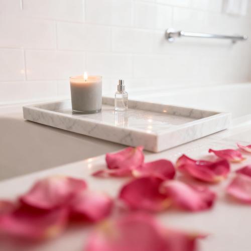 Natural Marble Vanity Bathroom Tray, 10 x 6.1 x 0.9 Not Plastic, Real Stone Home Decor Tray for Bathroom,Countertop,Kitchen, Sink Storage Holder Organizer for Soap Candles Perfume