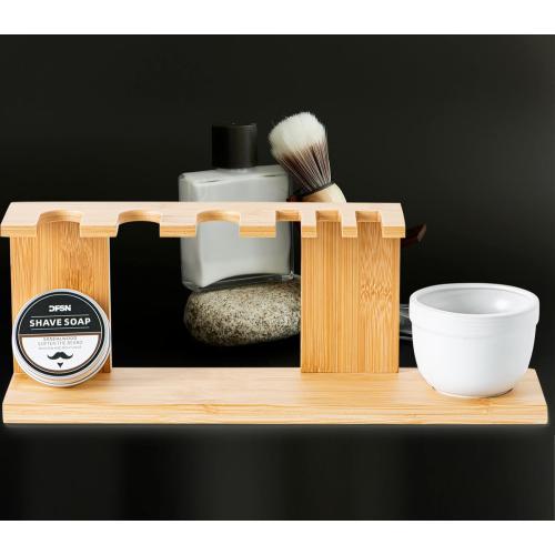 Bamboo Razor And Brush Stand With Shaving Bowl And Shaving Soap Elegant Shaving Brush Stand Premium Shaving Stand Safety Razor Shave Kit Mens Shaving Kit For Men