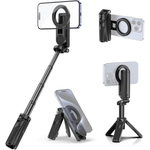 ULANZI JJ03 Magnetic Tripod for Phone with Remote Control, 3-in-1 Selfie Stick Handle Grip 360° Rotation Extendable Stand for iPhone Android Phones, for iPhone 17 16 15 14 13 12 Series