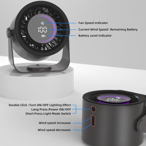 Bettdow BETTODW Desk Fan,100 High-Speed Wind Quiet Table Fans,12 Hours Cool Time,Digital Display,Adjustable Light Modes,Portable Fan for Home Office Kitchen Travel Camping-Gray