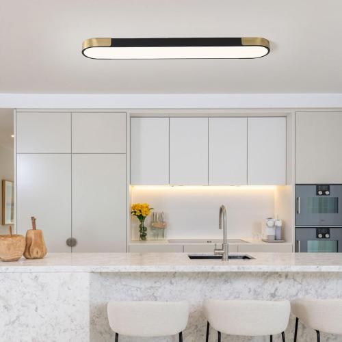 Qcyuui 4FT LED Light Fixture 60W Dimmable Led Ceiling Light Black and Gold Flush Mount Ceiling Light Modern Light Fixtures Ceiling for Kitchen Closet Garage Office Hallway