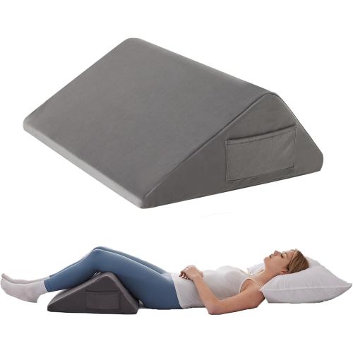 Knee Pillow for Back Sleeping, Leg Pillow Knee Wedge Pillow, Memory Foam Wedge Pillows for Legs After Surgery, Triangle Pillow for Knee Support, Leg Elevation, Knees Hip Back Pain Relief, Short Plush