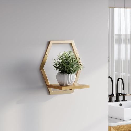 3 Pack Solid Wood & Heavy Duty Metal Wall Plant Stands,9inch Natural Wood Shelf, Boho Arch Hanging Planter for Indoor 25 LB Load for Plants, Flowers, Herbs Golden