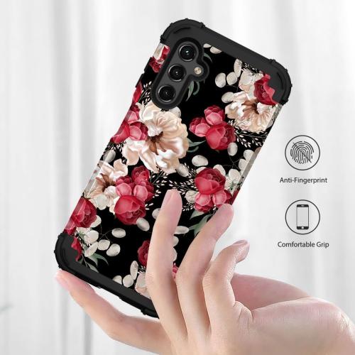 PIXIU Unique Flower Pattern Compatible with Samsung Galaxy A15 5G case, Heavy Duty Dual Layer Shockproof Full-Body Protective Sturdy Hybrid Cute Rugged Case for Women,Girls,Kids-Rose Floral