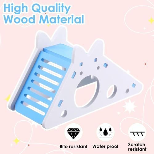 TIESOME Hamster House with Ladder and Slide, Wooden Hamster Play Toys Hideout Hut Gerbil Rat Hideaway Small Animal Activity Toy DIY Hamsters Cage Accessories for Small Pets(Blue)