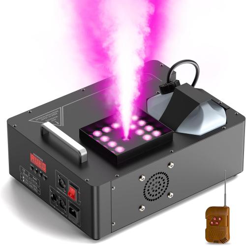 1500W Fog Machine with Lights 24 RGB LED Stage Smoke Machine Vertical Halloween Smoke Machine DMX/Wireless/Manual Control 2.5 Liters with 20000 CFM for Wedding Christmas Party Outdoor Indoor