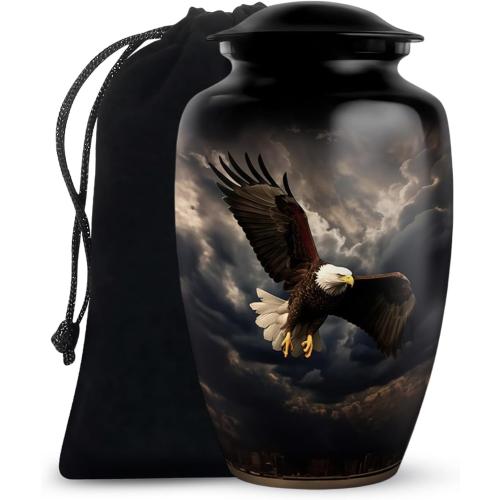 Black Eagle Urns for Adult Male & Female Ashes - Large Funeral Urn for Human Ashes Women - Memorial Urns for Mom and Dad 10 Inch & 200 Cubic Inches