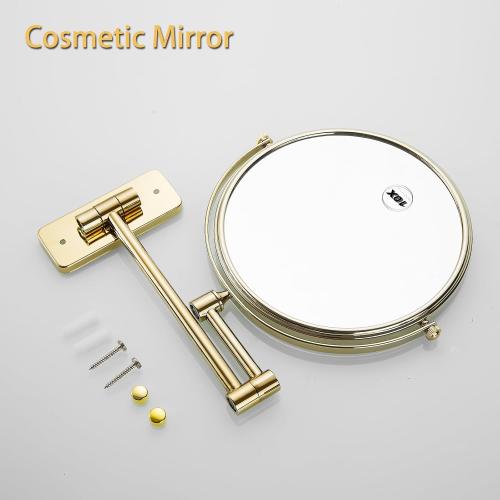 Gold 1x10x Double Sided Magnifying Bathroom Makeup Mirror 360 Degree Swivel Mirror Adjustable Telescopic Arm Wall Mount 8 Inch Non-Illuminated Beauty Mirror Shaving Mirror（Square Base）