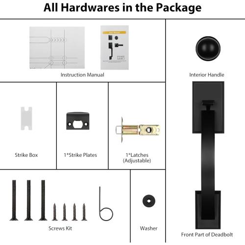 Haidms Front Door Handle, Black Door Handle Exterior, Entry Door Handle and Reversible Handle Knob, Matte Black Entry Door Handles