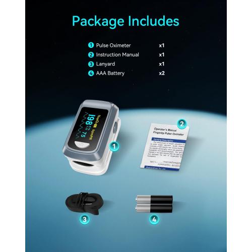 HealthTree JKS50B Fingertip Pulse Oximeter Blood Oxygen Saturation Monitor Pulse Ox, Heart Rate and Fast Spo2 Reading Oxygen Meter with OLED Screen Included Lanyard and 2 X AAA Batteries