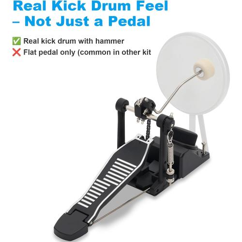 Electric Drum Set with Kick Hammer Pedal, Electronic Drum Kit for Kids Adult Beginner with 150 Sounds, 10 Cymbals, 4 Quiet Mesh Pads, all-in-one drum set with Throne, Headphones, Sticks