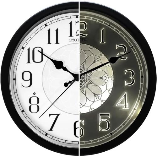 eYotto Night Light Wall Clock for Bedroom, Illuminated Wall Clocks Battery Operated Glow in The Dark Lighted Clock for Home, Living Room, Kitchen, Office, Easy to Read Large Display, 12Inch