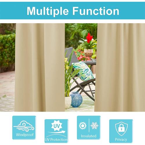 RYB HOME Outdoor Curtains Waterproof 2 Panels - Detachable Top Blackout Privacy Patio Door Curtains for Gazebo Pool Hut Pavilion Gazebo Outdoor Shower, 52 inch Wide x 108 inches Long, Beige