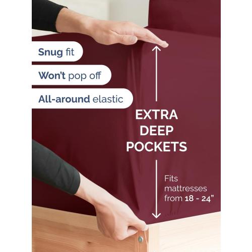 Extra Deep KING Sheet Set - 6 Piece Breathable & Cooling Sheets - Hotel Luxury Bed Sheets Set - Easy & Secure Fit - Soft, Wrinkle Free & Comfy Sheets Set - Burgundy Sheet Set with Extra Deep Pockets