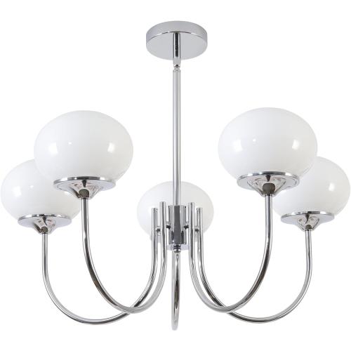 BOKT 5 Light Globe Chandelier Modern Milk Glass Chandelier Pendant Light White and Silver Vintage Semi-Flush Mount Ceiling Light for Kitchen Island Living Dining Room