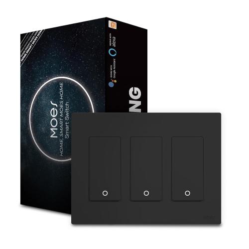 3 LIGHT SWITCHES MOES 2nd Generation WiFi Smart Light Switch, Wall Switch 2.4GHz, Neutral Wire Required, Smart Life APP Remote Control, Compatible with Alexa, No Hub Required, Black 3 Gang