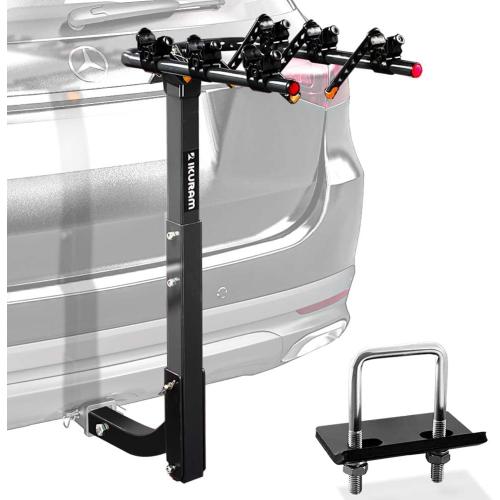 Color Black 3 Bike Rack Bicycle Carrier Racks Hitch Mount Double Foldable Rack for Cars Truck SUV Fits 2 Hitch Receiver, Including Anti-Rattle Hitch Tightener