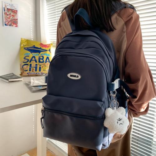 Dark Blue Kawaii Backpack with Cute Accessories Casual Aesthetic Daypack Simple Laptop Bag Waterproof Travel Rucksack for Women (dark blue)