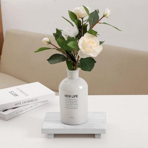 zoocatia Small Wood Tray Pedestal Stand Farmhouse Bathroom Decor Decorative Wooden Riser Kitchen Soap Dish Holder for Vanity, Counter, Sink, 9 x 5.9 - White