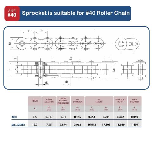 #40 Roller Chain Sprocket B Type 1 Bore Rust Prevention Hardened 36 Tooth