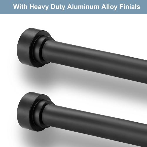 2 Pack Heavy Duty 1 Inch Diameter Single Curtain Rods 36-72” Adjustable Window Curtain Rod with Aluminum Alloy Cylindrical Cap Finials, Wall Mount and Ceiling Mount, Matte Black