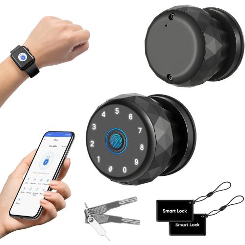 Smart Door Knob Fingerprint Door Lock with Keypad, Keyless Entry Deadbolt for Front Door, Smart Auto Lock Deadbolt with Phone/Watch App Control, Biometric Fingerprint Gate Knob with 6 Ways to Unlock