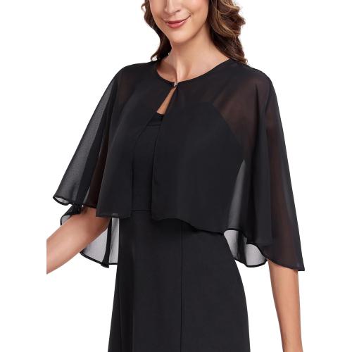 BLACK One size Shawl and Wraps for Evening Dress Chiffon Shawls Wedding Shrug Guest Bridesmaid Cape Scarves for Womens