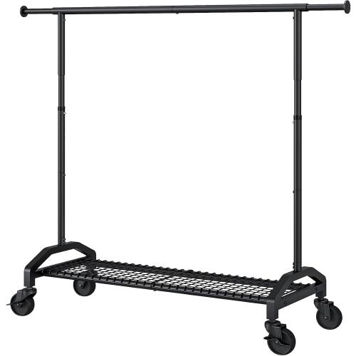 Wiracks Heavy Duty Clothes Rack for Hanging Clothes 350lbs Clothing Rack 3 industrial Wheels 51 to 71 W x 16.53 D x 65 to 71 H Adjustable Rolling Clothes Rack Coat Rack Garment Rack Black
