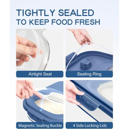 Rice Storage Container,Collapsible Food Storage Containers with Rolling Wheel Airtight Locking Lid,Flour Storage Container with Cup and Scoop,Suitable for Food,Rice,Pet Food,Flour