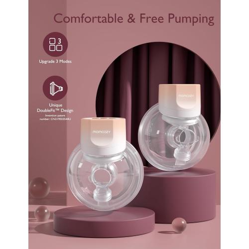 Momcozy Hands-Free Breast Pump S12 Pro, Wearable & Portable Pump with Soft DoubleFit Flange, 3 Modes | 9 Levels Double Electric Pump, Smart Display, 24mm, 2 Pack, Cozy