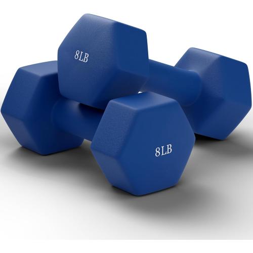 GRETERST Dumbbells Set Rubber Coated Hex Hand Weights Exercise & Fitness for Home Gym Workouts Strength Training Equipment, Blue, 8LB