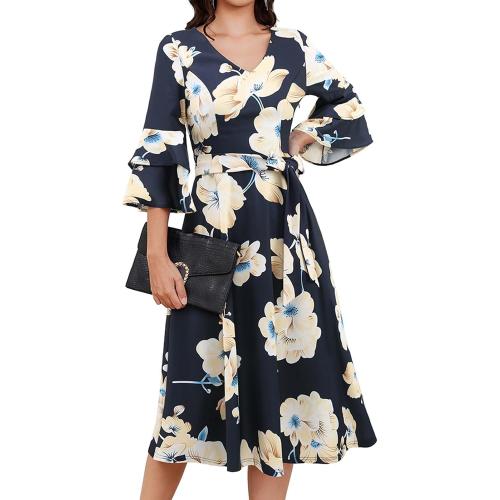 Size XL...Womens Cocktail Dress 2025 Homecoming Fall Vintage Long 3/4 Bell Sleeves Semi Formal Dresses for Wedding Guest