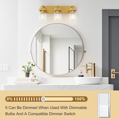 Brushed black Bathroom Light Fixtures, 3 Lights Bathroom Lighting Fixtures Over Mirror, Square Design & Rectangle Large Backplate, Modern Vanity Lighting Fixtures, for Living Room/Bedroom