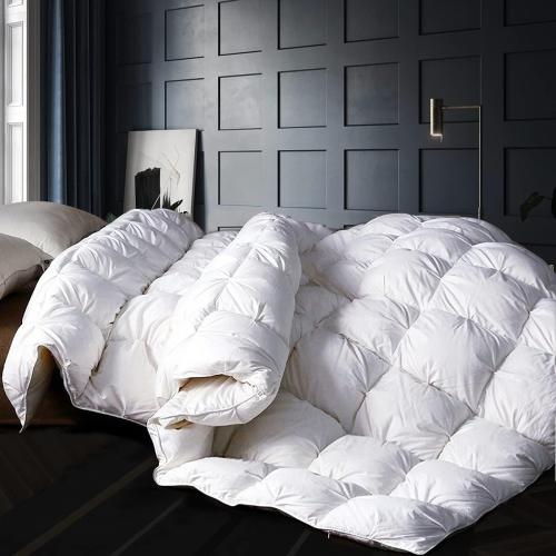 Alanzimo Pinch Pleat Goose Down Feather Fiber Comforter California King Size, Ultra Soft 100% Cotton Cover, All-Season Medium Warm Duvet Insert, Luxury Noiseless Down-Proof 750 Fill Power with 8 Tabs