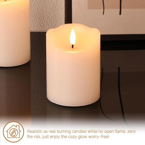 White Flameless Pillar Candles with Remote, LED Candles Battery Operated, Real Wax Electric Candles Flickering Set of 3