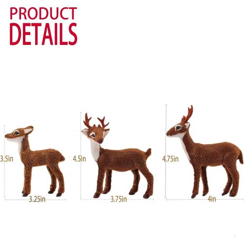 3 Pcs Christmas Reindeer Decor, Festive Holiday Decorations, Rustic Elk Ornaments, Handcrafted Tabletop Decor for Home, Office, Fireplace, Mantle (Brown)