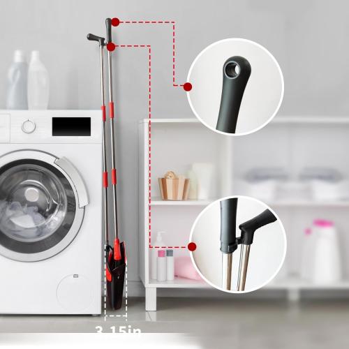 Broom with Dustpan Combo Set 54 Long Handle Adjustable Length Stainless Steel Broomstick Standing Dust Pan and Broom Set for Office Home Kitchen Lobby Floor Cleaning (Red and Black)