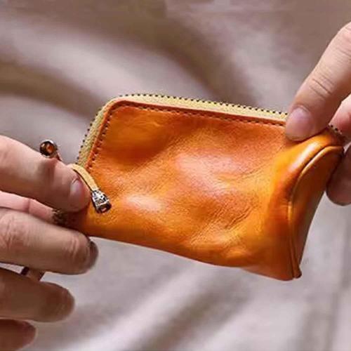 Medieval Mini Zipper Pouch, Genuine Leather Keychain Coin Purse with Easy Clip Swivel Clasps Coin Organizer Car Key Holder Wallet Card Bag Leather Pouch for Men Women (Yellow)
