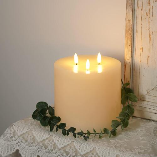 Amagic 6x6 Extra Large Flameless Candles with 3 Wicks, Battery Operated Candles with Remote Control and Timers, 6 inch Diameter LED Pillar Candles, Real Wax, Ivory