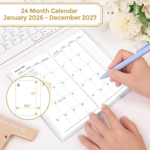 SKYDUE Pocket Calendar 2026-2027, Pocket Monthly Planner Jan 2026 - Dec 2027 for Purse, 6.7 X 3.7 24-Month Small Planner, Academic Year Calendar, Compact Design with Plastic Sleeve