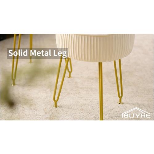 IBUYKE Velvet Round Footrest Ottoman, Makeup Vanity Stool Side Table, Velvet Dressing Table Seat, Pouf Couch Stool, Golden Steel Legs, Pink LG-30P