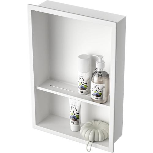 Stainless Steel Shower Niche 18 X 12 White with 2-Tiers Shelf No Tile Needed Niche Shower for Bathroom Storage Recessed Wall Niches Over Mount Installation‼️small scratch on back‼️