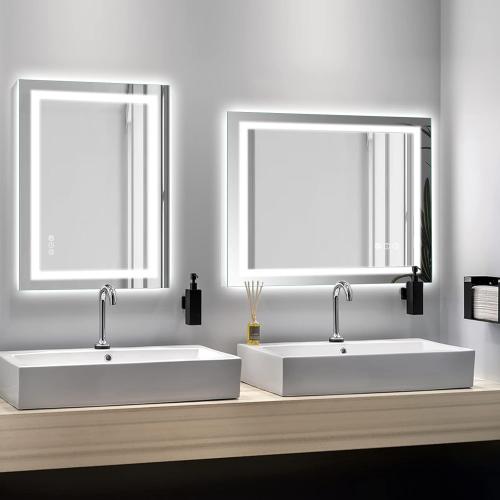 Amorho LED Bathroom Mirror 28x 36 with Front and Backlight, Stepless Dimmable Wall Mirrors with Anti-Fog, Shatter-Proof, Memory, 3 Colors, Double LED Vanity Mirror (Horizontal/Vertical)